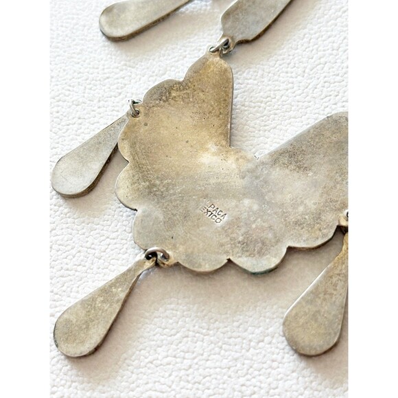 Vintage ALPACA MEXICO Silver Enamel Abalone Inlay Bib Statement Necklace - Picture 6 of 8